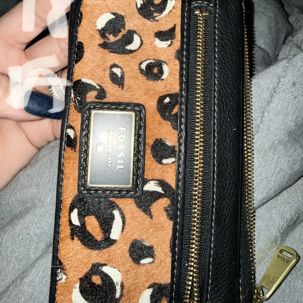Fossil Black and Tan Leopard Print Wallet